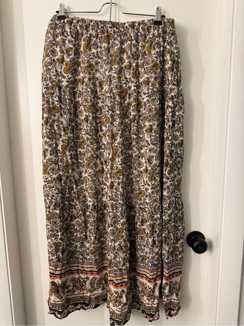 Garnet Hill Floral Maxi Skirt in Cream, Mustard & Brown